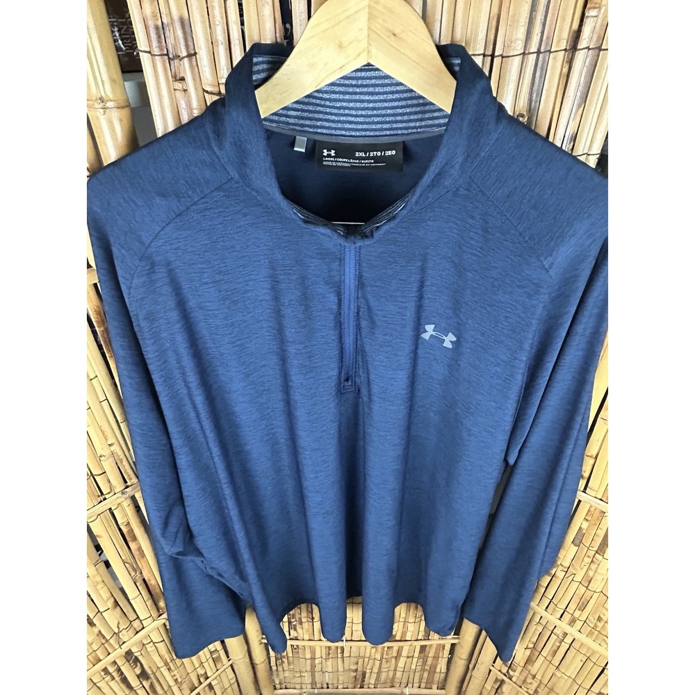 Men's Under Armour 1/2 Zip Long Sleeve Navy Blue Tech Pullover Shirt 2XL - Picture 10 of 12
